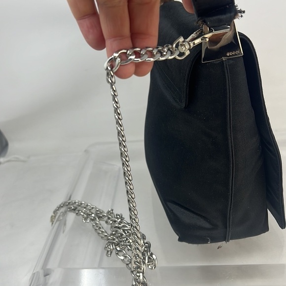 Vintage 1990’s Gucci Satin and Leather Shoulder Bag - Picture 8 of 16